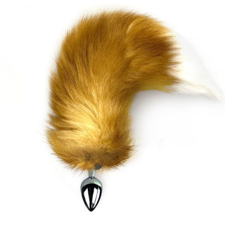 Металева анальна пробка з хвостом із натурального хутра Art of Sex size M Red fox