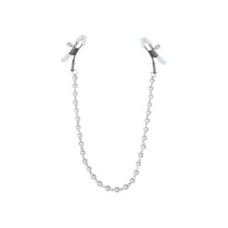 Зажимы для сосков с жемчугом Feral Feelings - Nipple clamps Pearls, серебро/белый